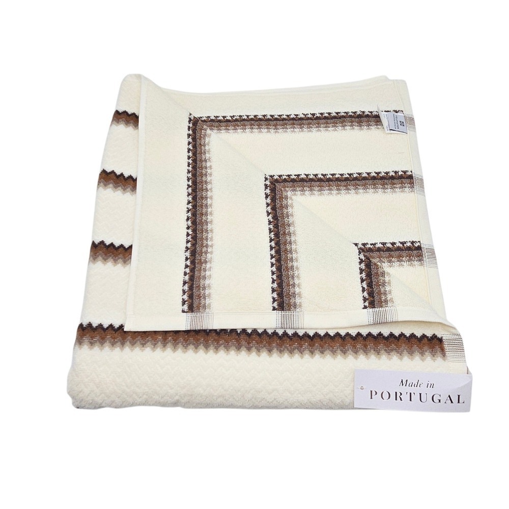 Felpinter 6pc Cotton Bath Hand Towel Set Chevron Stripe Cream Brown Portugal - Picture 14 of 16